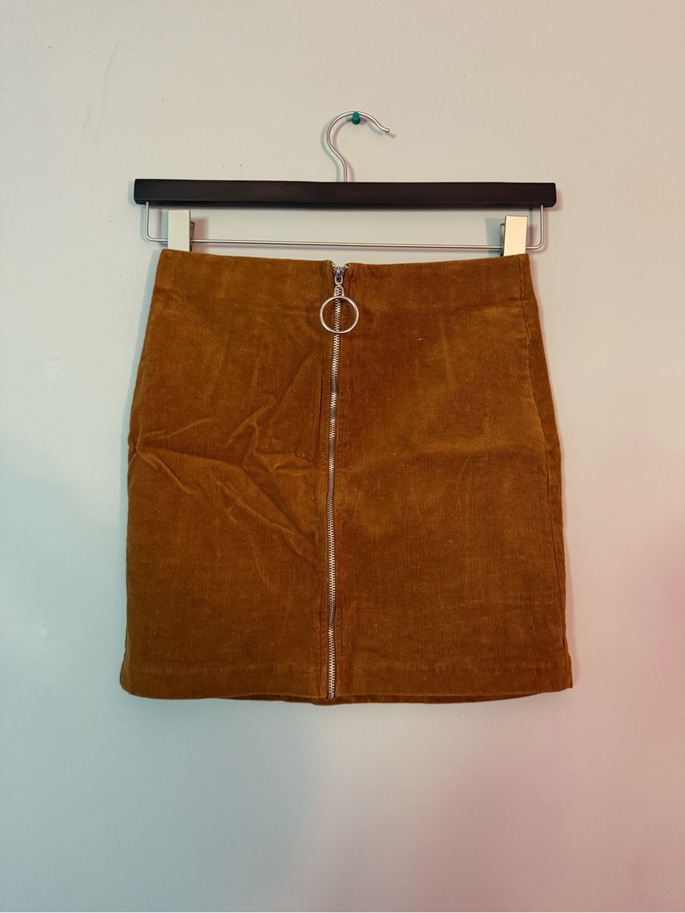 Corduroy Front-Zip Mini Skirt - Brown